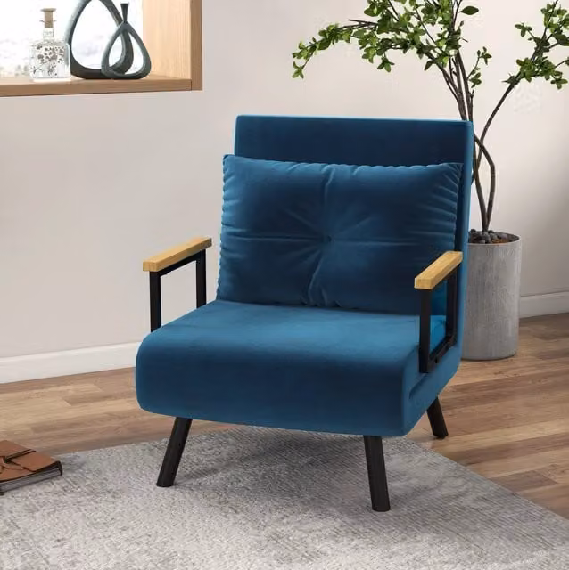 Poltrona letto blu reclinabile in poliestere 63x73x81 cm