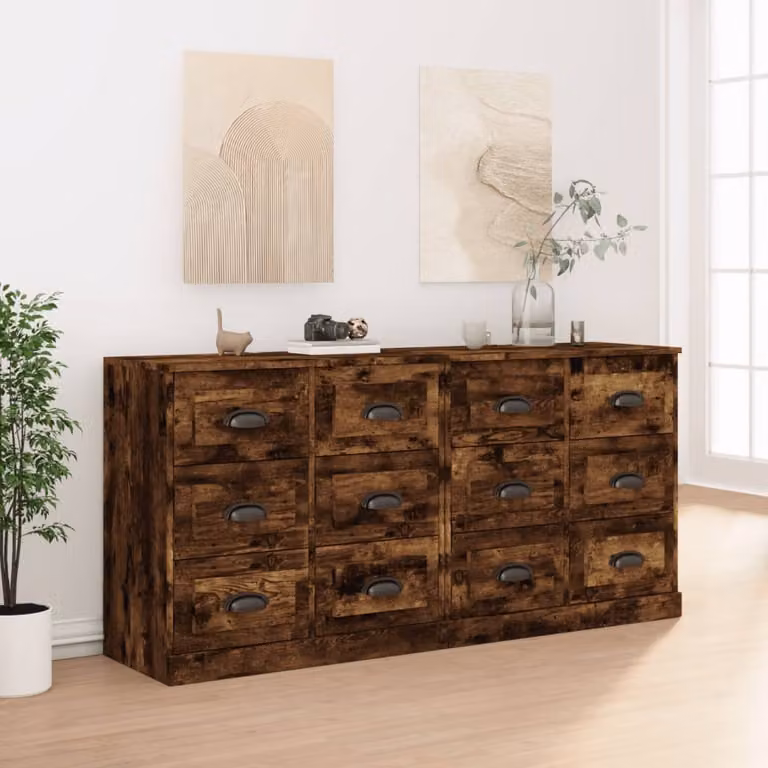 Set di 2 credenze vidaXL in legno multistrato e MDF colore rovere fumo marrone opaco