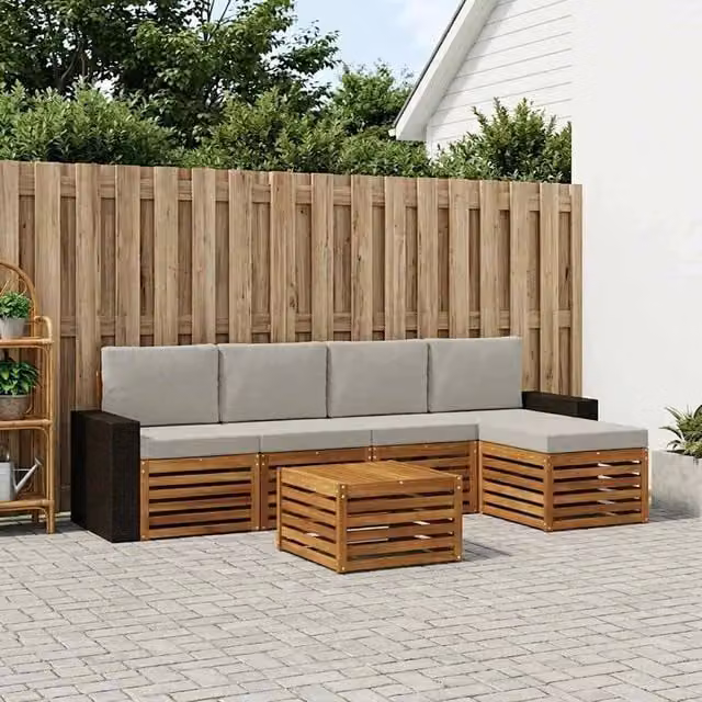 Set di divani da esterno 6 pz Naturale e Grigio Chiaro 3384272