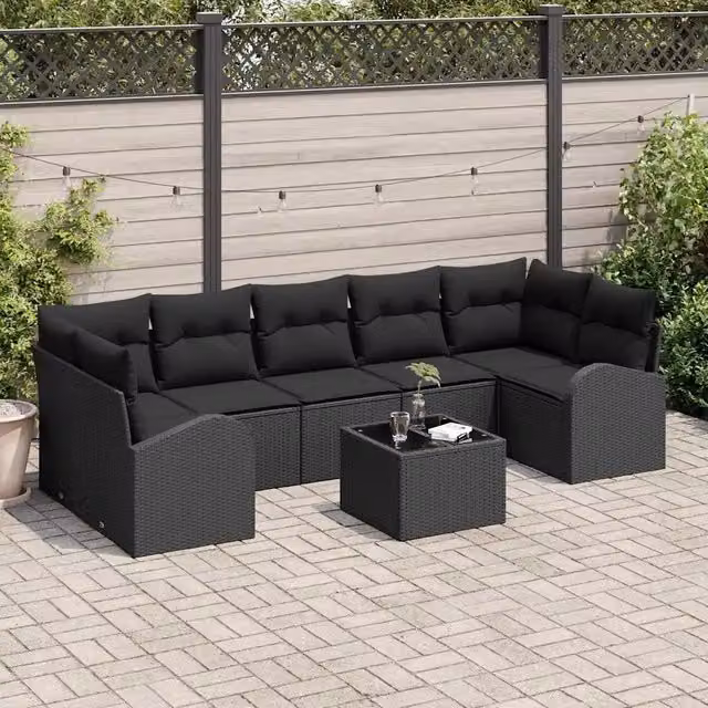 Set Divano da Giardino 8 pz Nero polyrattan 3345963