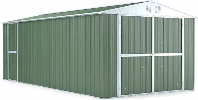 Casetta Box da Giardino Enaudi in Acciaio Zincato Verde con Doppia Porta e Serratura L: 611 cm, P: 327 cm, H: 235 cm