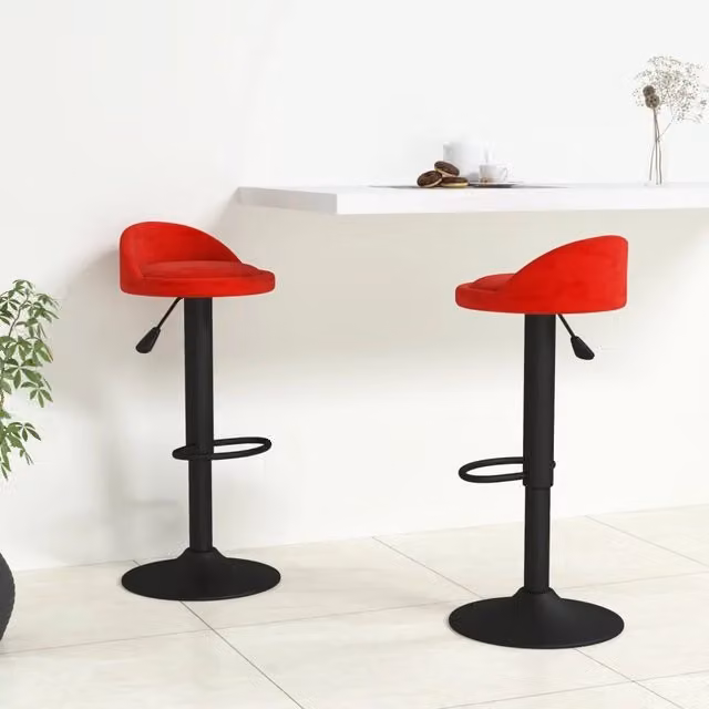 Set di 2 sgabelli da bar vidaXL in velluto rosso con base girevole a 360 gradi e struttura in metallo – 1