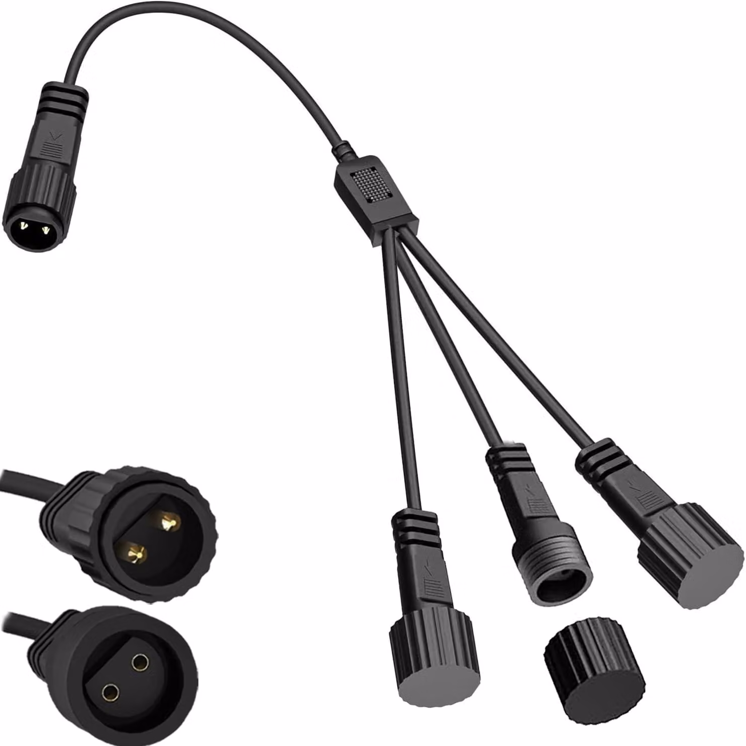 Distributore per luci a catena, 1 uscita per 3, grado di protezione IP65, 2 poli, lunghezza 30 cm, colore nero