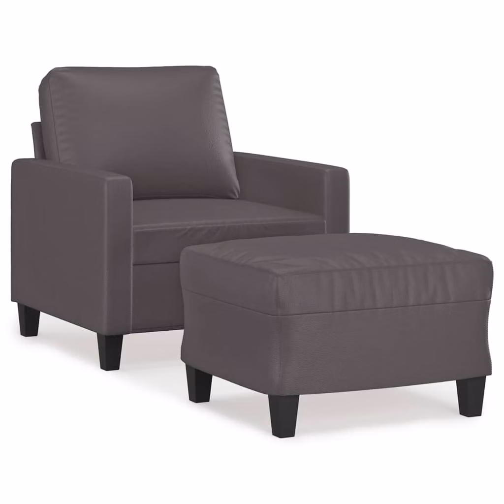 Poltrona con Poggiapiedi Grigio 60 cm in Pelle finta