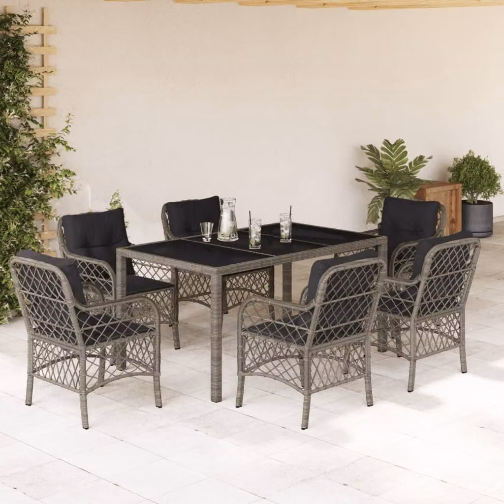 Maison Exclusive - Set da Pranzo da Giardino 7 pz con Cuscini in Polyrattan Grigio