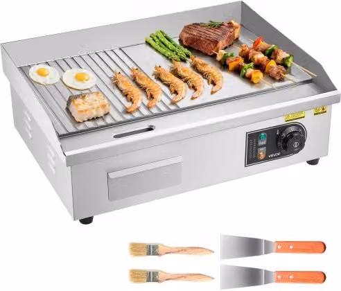 Piastra Elettrica Commerciale VEVOR in Acciaio Inossidabile Silver, 2500 W, con Controllo della Temperatura Regolabile da 50 a 300 °C