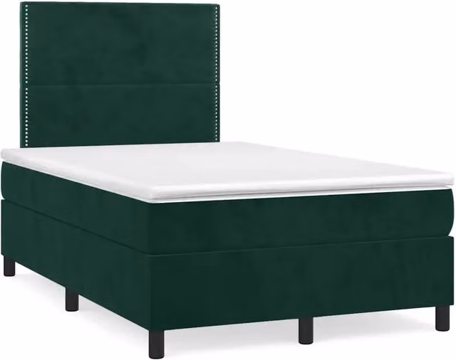 Letto matrimoniale moderno vidaXL in velluto verde con materasso ibrido, illuminazione LED sottostante e porta USB, L/P/H: 120 x 200 x 123 cm