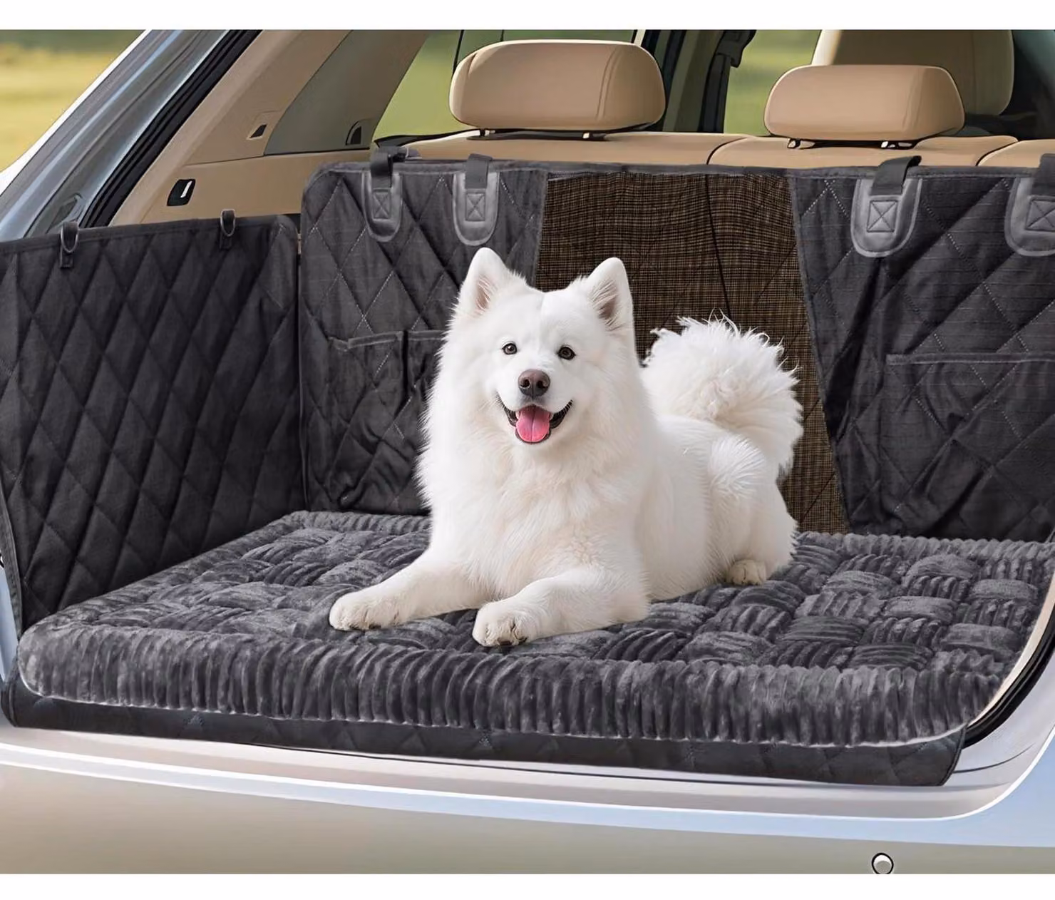 Cuccia per cani, adatta per il sedile posteriore dell'auto, dimensioni 127x62,5 cm, colore grigio scuro