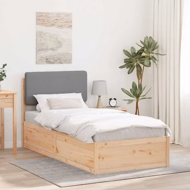 Letto con Testiera Rivestita vidaXL in Legno di Pino e Tessuto Grigio Chiaro L/P/H: 200 x 80 x 85,5 cm