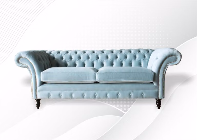 Chesterfield Couch Polster Leder Sofa 3 Sitzer Klassische Couchen Berto Blau