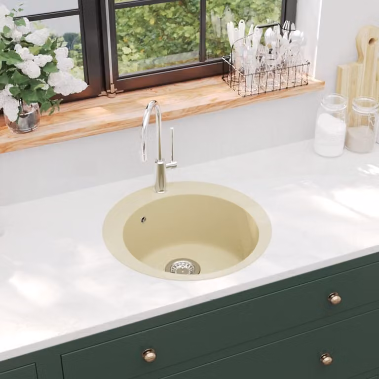 The Living Store Lavello in granito a vasca singola rotonda Beige