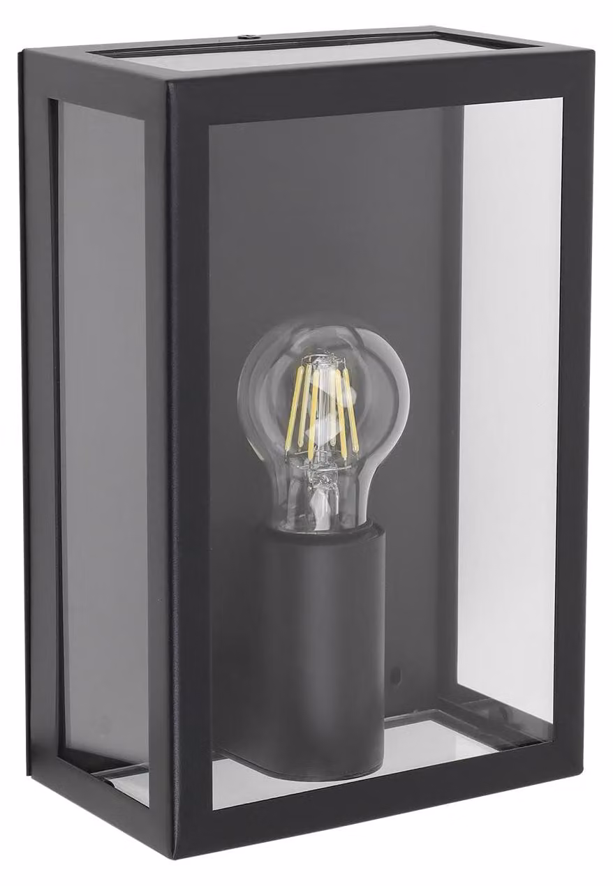 Lampada da parete esterna, alluminio, attacco E27, 25 W, grado di protezione IP65, colore nero metallizzato