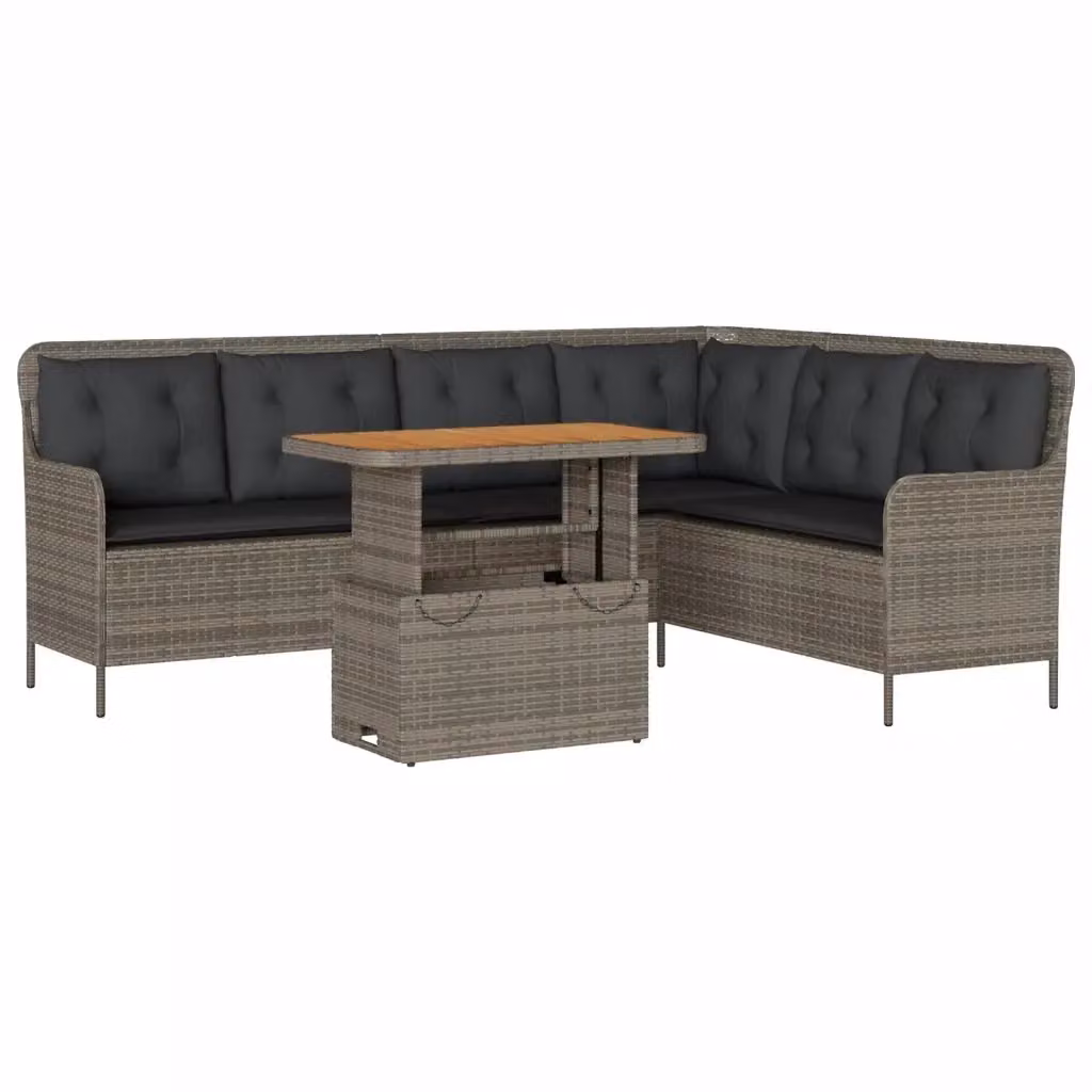 Set Divano da Giardino a L vidaXL in Polyrattan con Cuscini e Tavolino, Grigio e Marrone – 2
