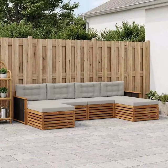 Set di divani da esterno 6 pz Naturale e Grigio Chiaro 3383674
