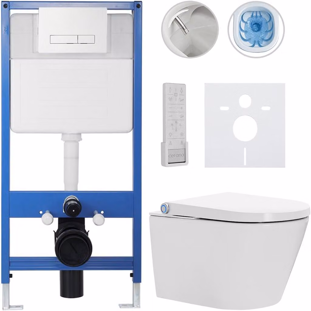 Set completo per WC Profi/Cronus Premium - bianco lucido - pulsante per WC modello Slim/bianco - installazione a parete - 59,3 x 38,4 cm