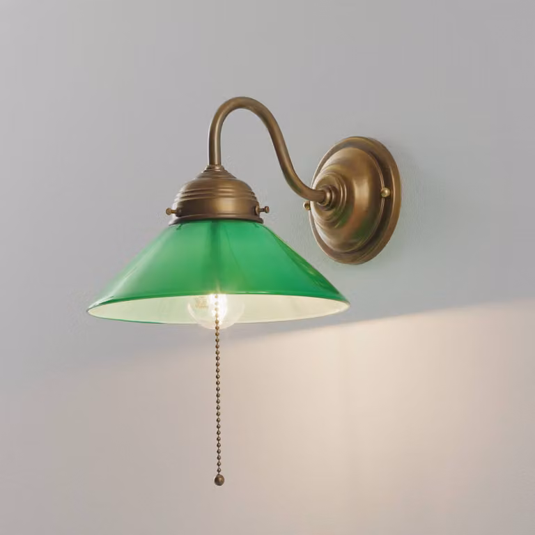 Berliner Messinglampen Applique da parete KONRAD, dimmerabile, Verde, Soggiorno / Sala da pranzo, Vetro, Applique