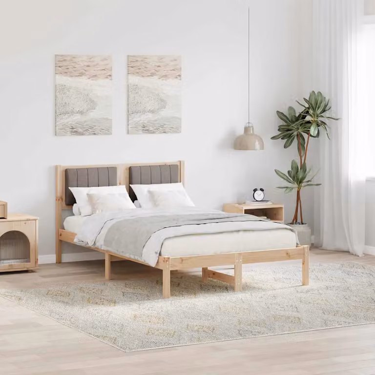 Letto con testiera rivestita vidaXL in pino massello color beige, L 120 x P 200 cm