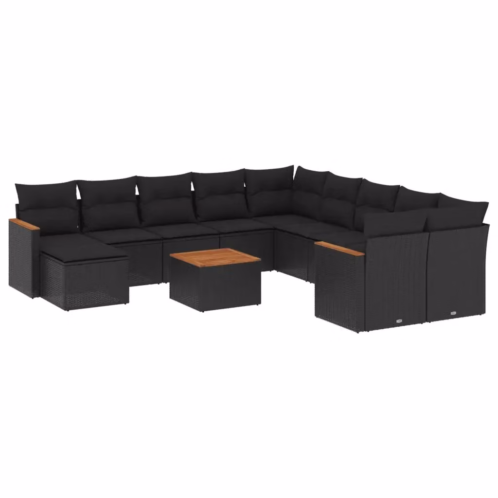 vidaXL Set Divani da Giardino 12 Pezzi con Cuscini Nero in Polyrattan e Acciaio – 2