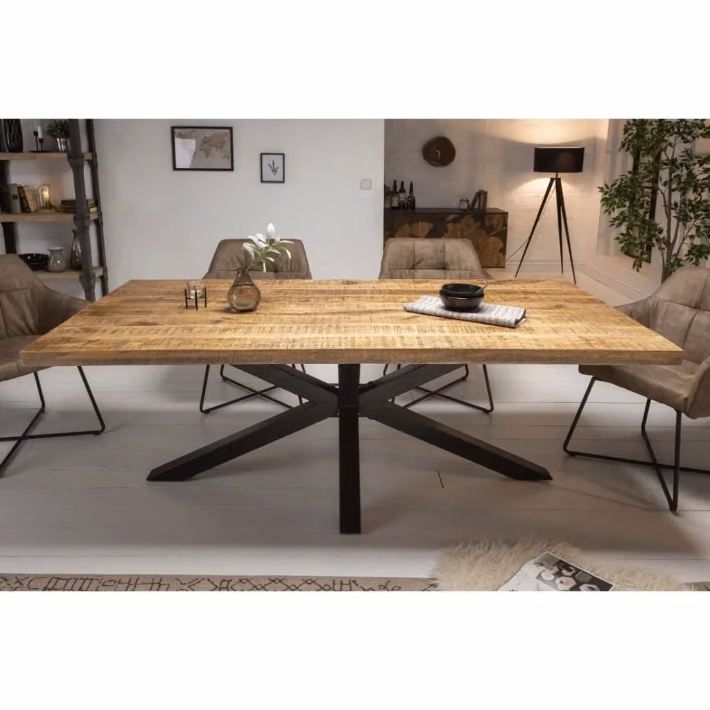Tavolo da pranzo rettangolare Meublorama in legno di mango e metallo nero stile industrial – 2