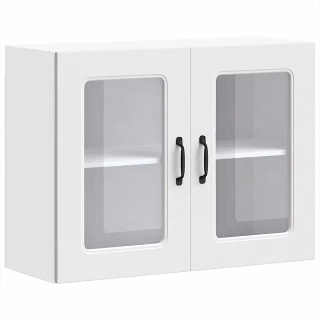 Pensile da cucina Kalmar bianco con ante in vetro e ripiani interni L 80 x H 60 x P 31 cm