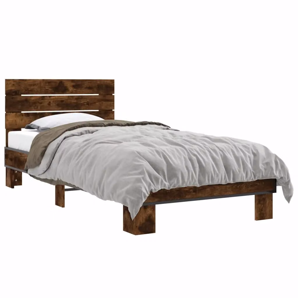 Struttura letto con testata e giroletto in rovere fumo marrone, L 80 cm x P 200 cm, H 83 cm – 2
