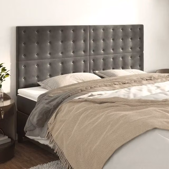 Testiera decorativa in velluto grigio scuro Design Mania L: 200 cm, P: 5 cm, H: 118/128 cm