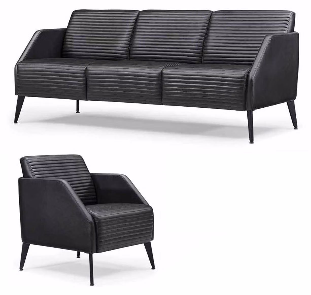 Luxuriöse Schwarze Wohnzimmer Sofagarnitur Designer Sessel 2tlg Set