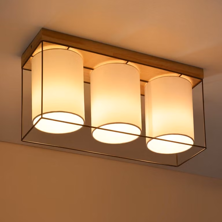 ZMH Lampada a soffitto in legno, 3 luci, attacco E14, con paralume in tessuto. Lampada da soffitto per soggiorno, stile industriale, ideale per soggiorno, sala da pranzo, cucina e corridoio