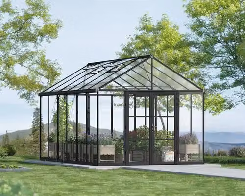 Palram - Serra Canopia Aria 1015 in alluminio con basamento, nera, 4,5x3 m