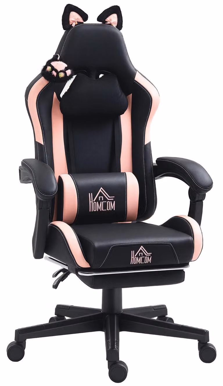 Sedia da gaming - Modello 921-794V00BK - Sedia da ufficio ergonomica - Nera - Regolabile in altezza - Supporto lombare - Poggiapiedi - Braccioli