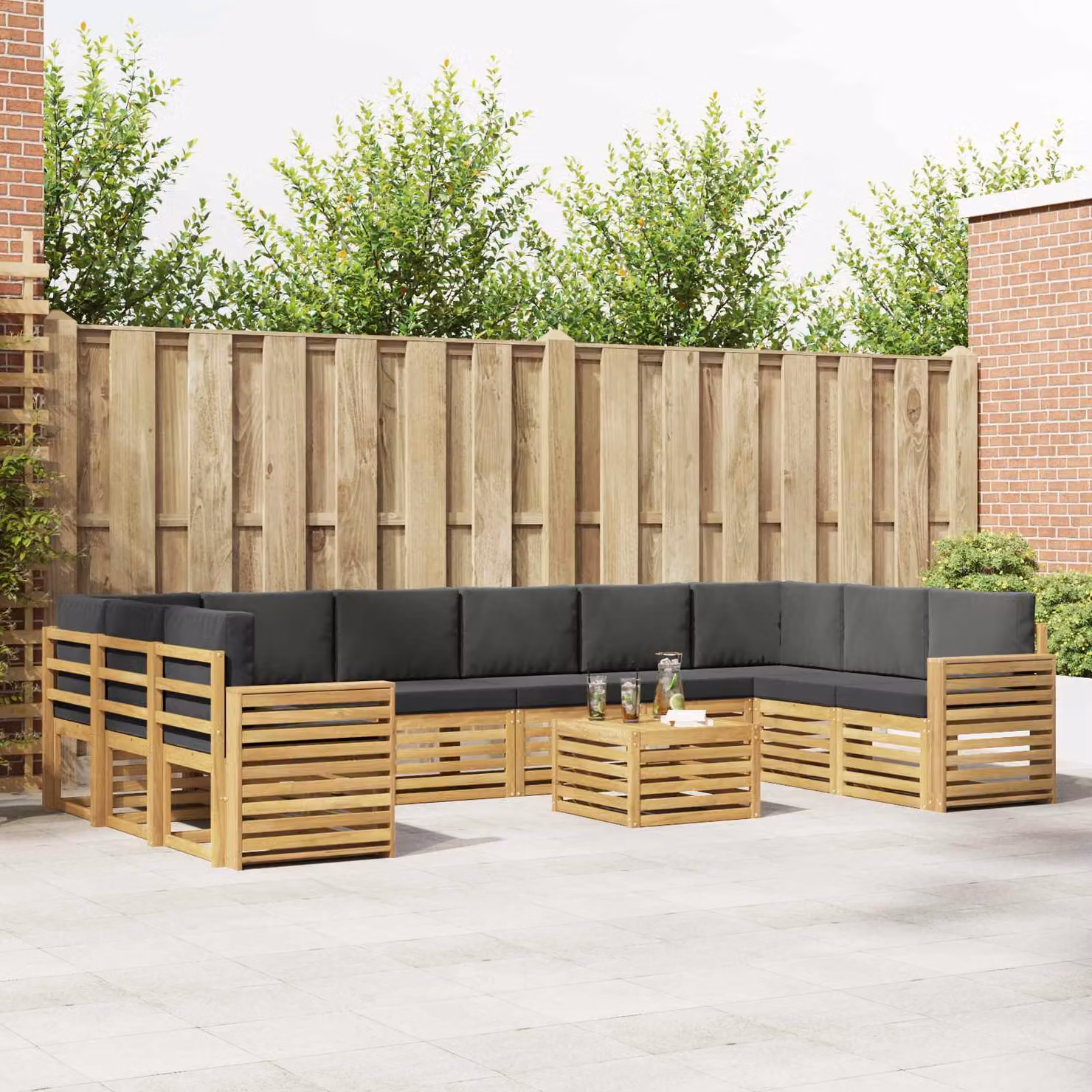 vidaXL Set di divani da esterno componibile 11 pezzi in legno di acacia con cuscini Bianco e Antracite