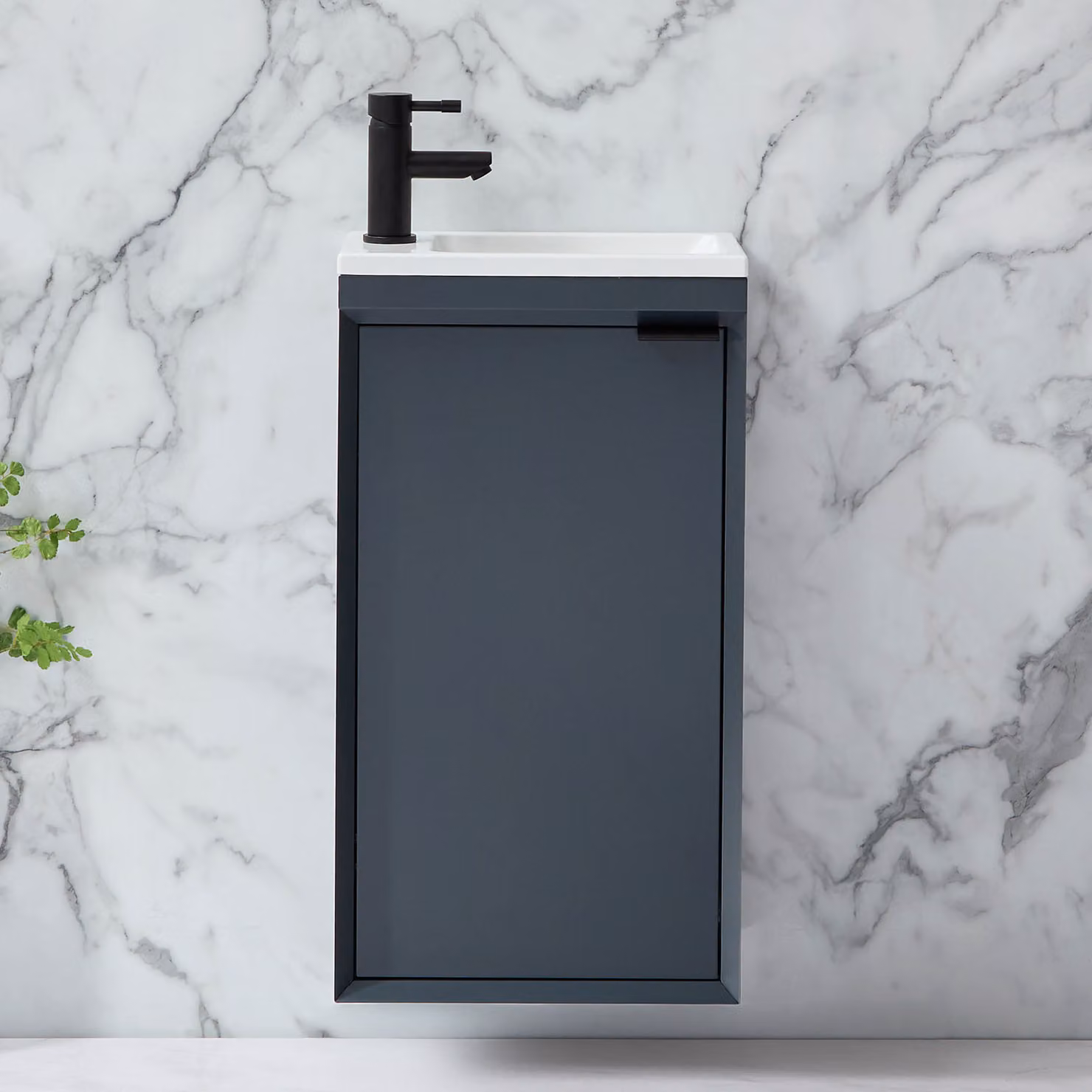 Mobile Bagno Sospeso Antracite 400mm con Lavabo e Maniglia con Impugnatura a Dito Nera - Edge