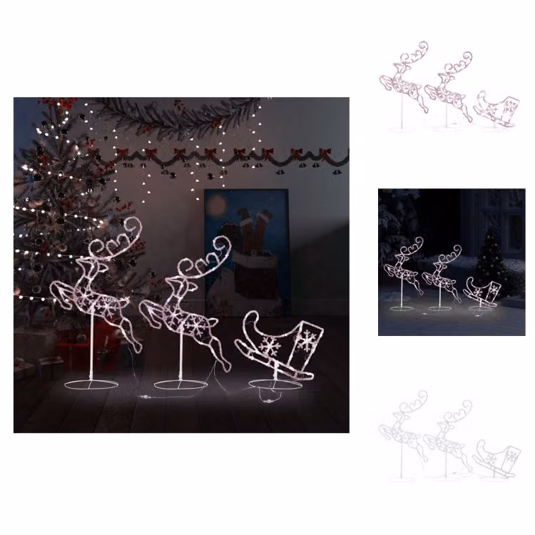 vidaXL decorazione natalizia LED renna e slitta in acrilico 260x21x87 cm - illuminazione natalizia