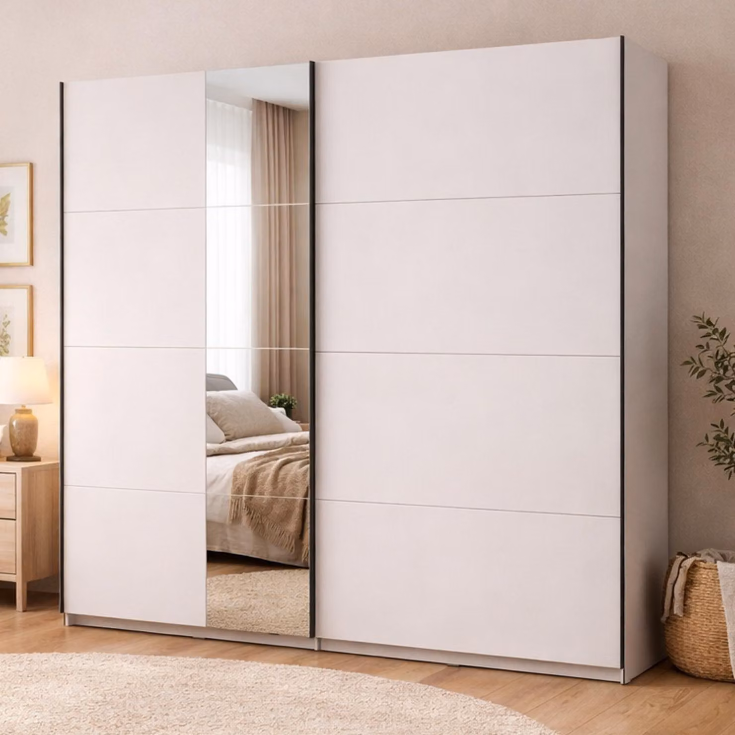 Dmora Guardaroba Grande Porlezza 195x218h cm Bianco Crema, Appendiabiti 2 Ripiani