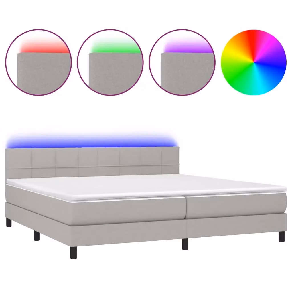 Letto a molle con materasso e illuminazione LED vidaXL in tessuto grigio e bianco L/P: 200 x 200 cm – 2