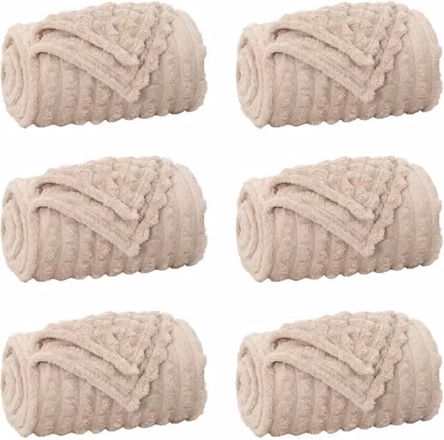 Coperte da Pile 6 pz Beige 240 x 220 cm Panno