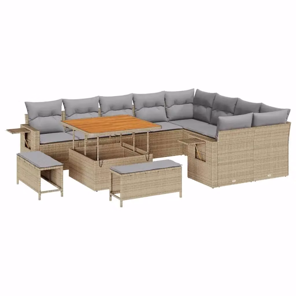 Set Divano da Giardino Moderno vidaXL 12 Pezzi Beige con Cuscini e Tavolino da Caffè in Polyrattan e Acciaio – 2