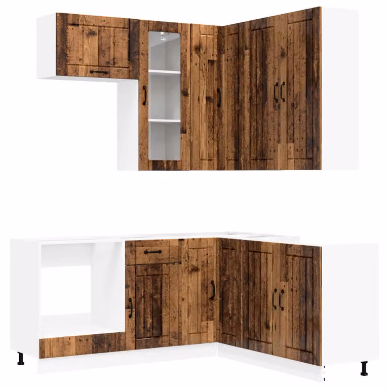 Set da cucina LUCCA, 8 pezzi, realizzato in legno massello riciclato e materiale composito