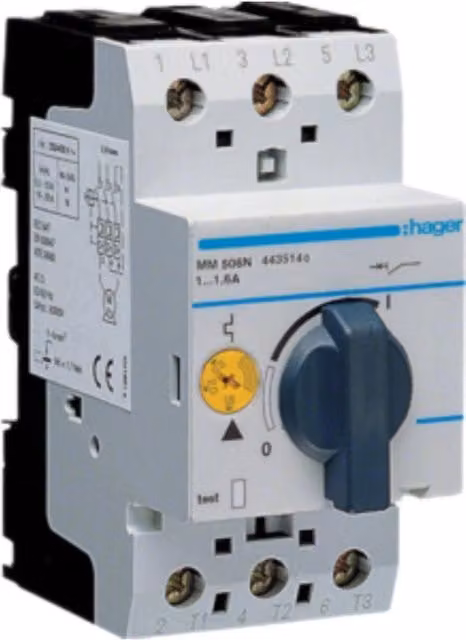 Polo Interruttore Motore Hager 3P 0,55kW 1-1,6A Grigio MM506N