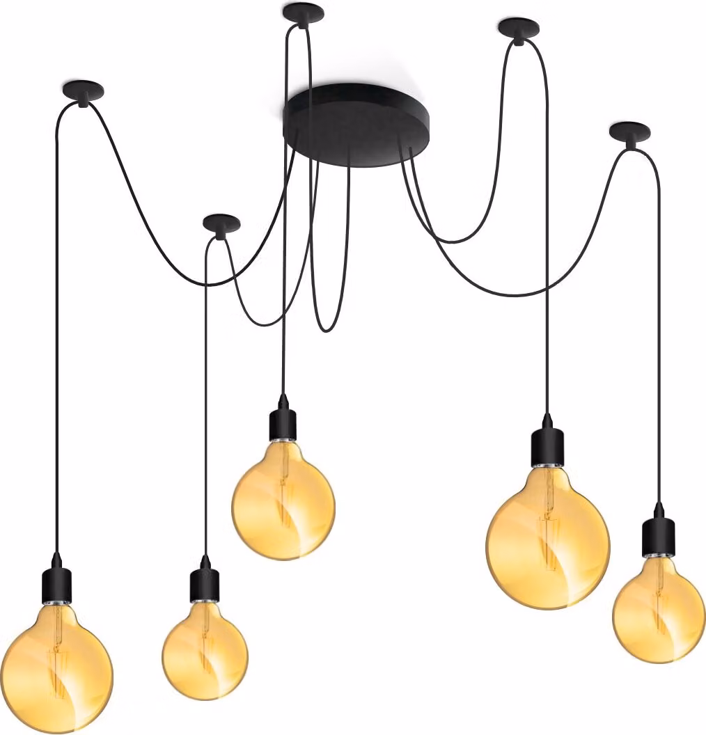 LUMILED luce a sospensione luce a sospensione lampadario creativo ragno plafoniera vintage E27 presa LED metallo nero altezza regolabile (5 fiamme)