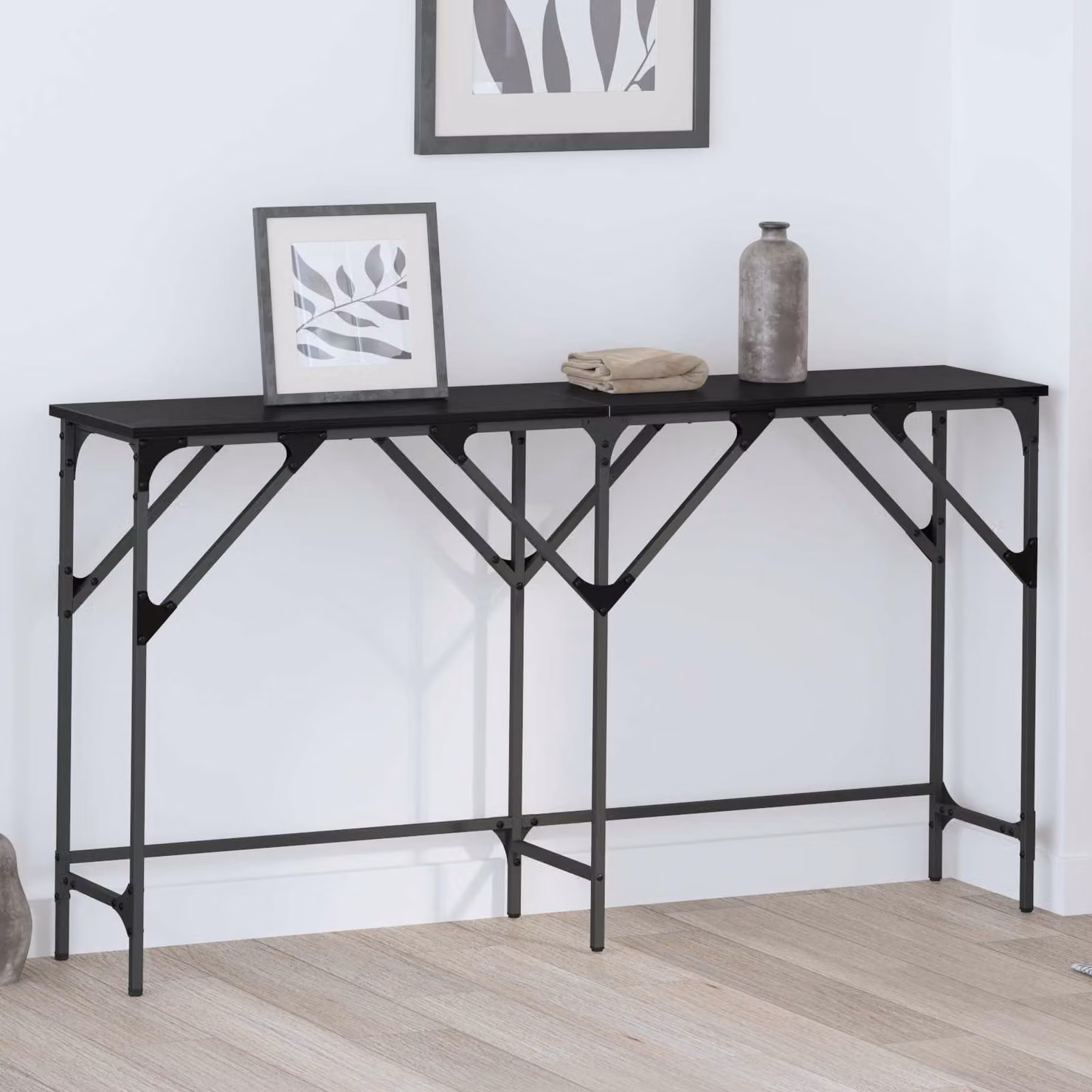 vidaXL Tavolo consolle in stile industriale, Rovere Nero, L 140 x P 29 x H 75 cm