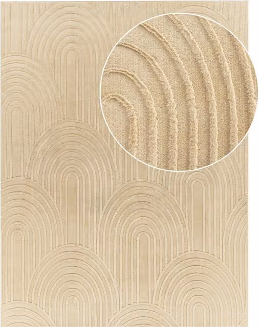 Tappeto in pelliccia sintetica Lelystar beige con effetto alto-basso e antiscivolo L: 150 cm, P: 80 cm – 1