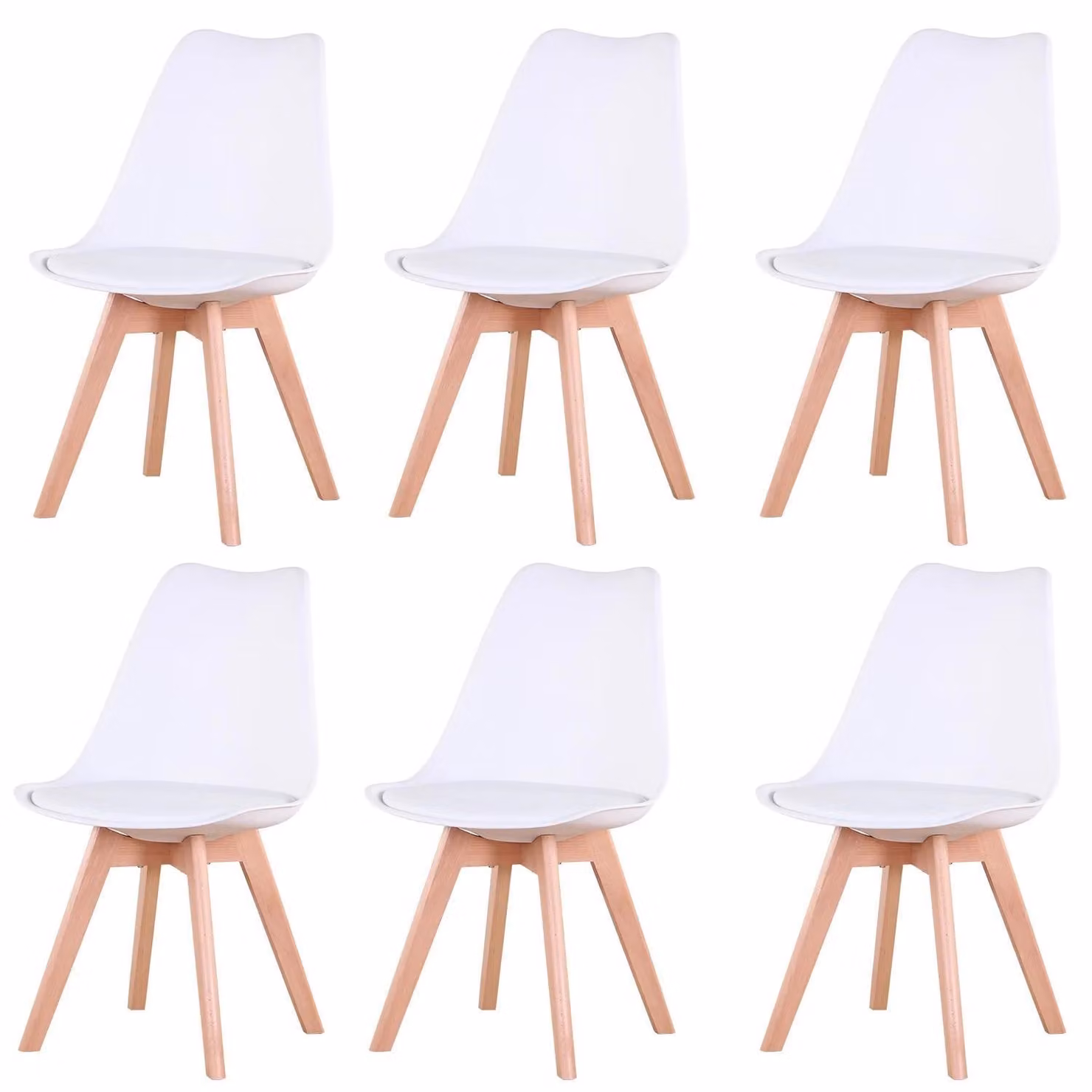 Sedie da pranzo e da cucina - Set da 6 - Design moderno - Ecopelle - Gambe in legno - 82×55×48 cm - Bianco