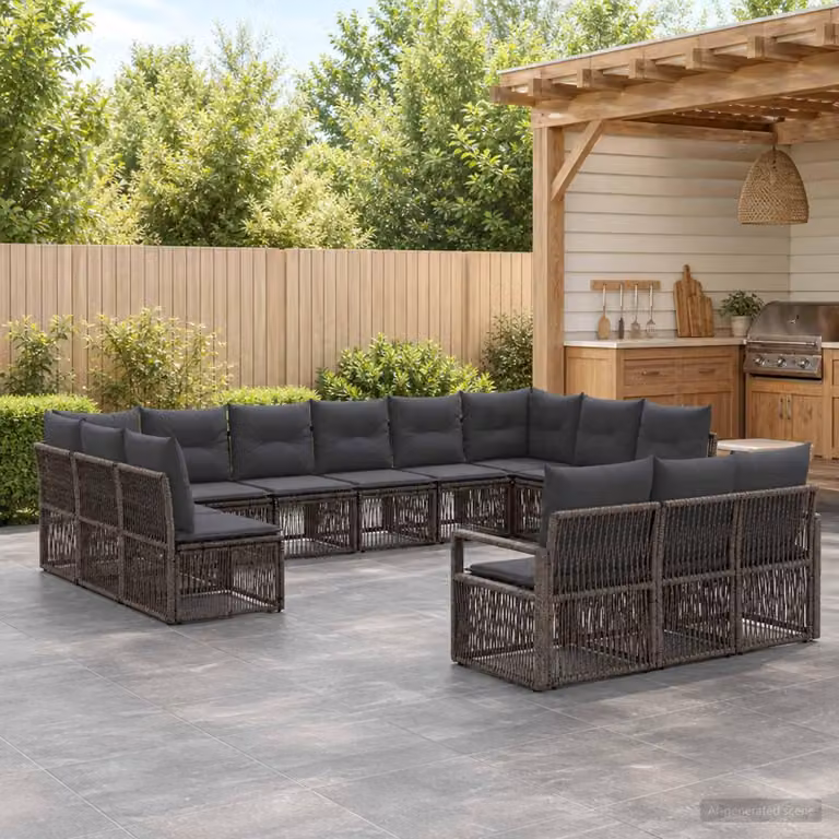 Maison Exclusive - Set da giardino composto da 13 pezzi, divano, colore grigio, realizzato in rattan sintetico