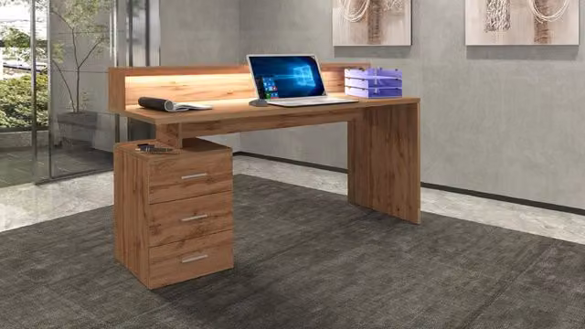 Scrivania 3 Cassetti e Ripiani a Giorno 160x60x90 cm New Selina Rovere Wotan