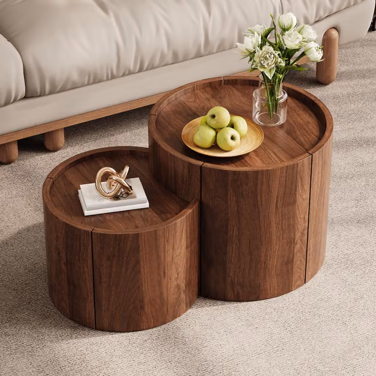 Tavolino da divano STILVORA con spazio contenitivo, tavolino da caffè con cassetti, tavolino per divano con ante curve, tavolino per soggiorno in legno truciolare