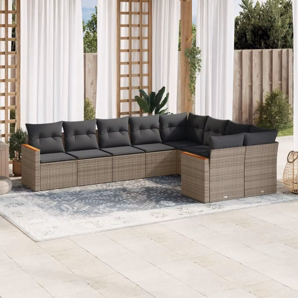 Maison Exclusive - Set Divano da Giardino 9 pz con Cuscini Grigio in Polyrattan