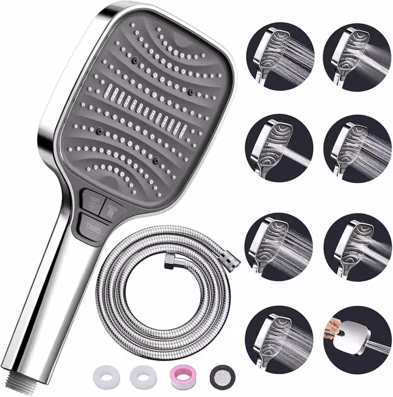 Set doccia, 4 getti, 8 modalità di erogazione, soffione grande, funzione massaggio, per bagno