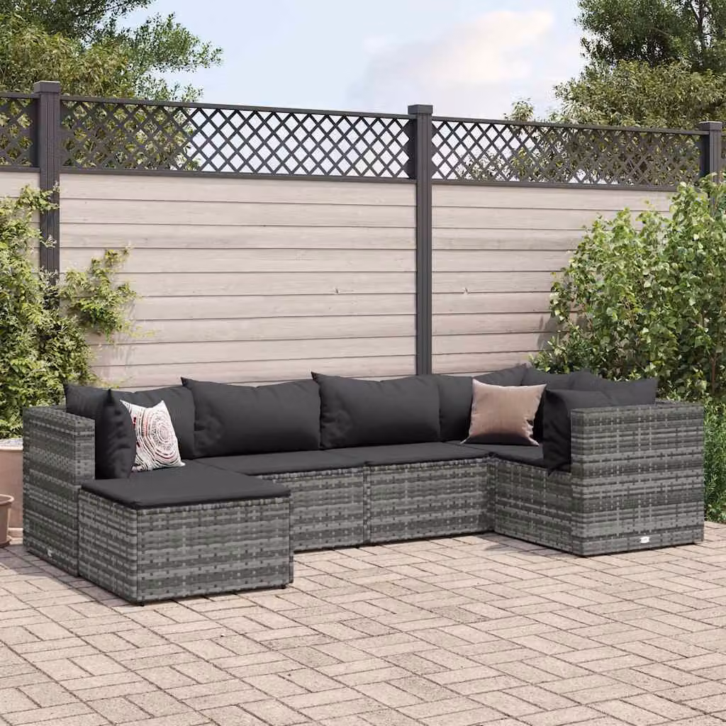 vidaXL Set Divani da Giardino a L 6 pz con Ottoman e Cuscini, Polyrattan Grigio Antracite – 1