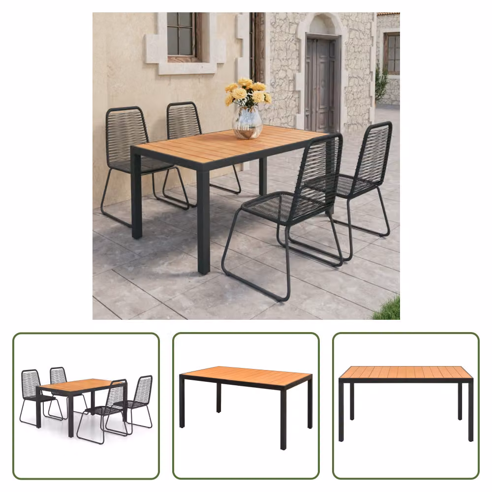 The Living Store Set da pranzo da giardino 5 pezzi in rattan PVC nero e marrone